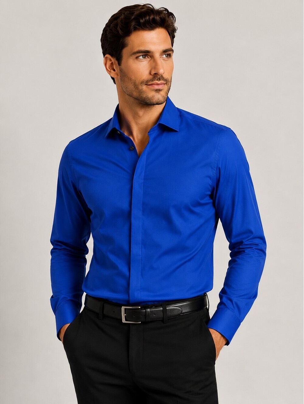 Express 1MX Fitted Preppy Dress Shirt Button Down Men’s M 15–15½ Royal Blue